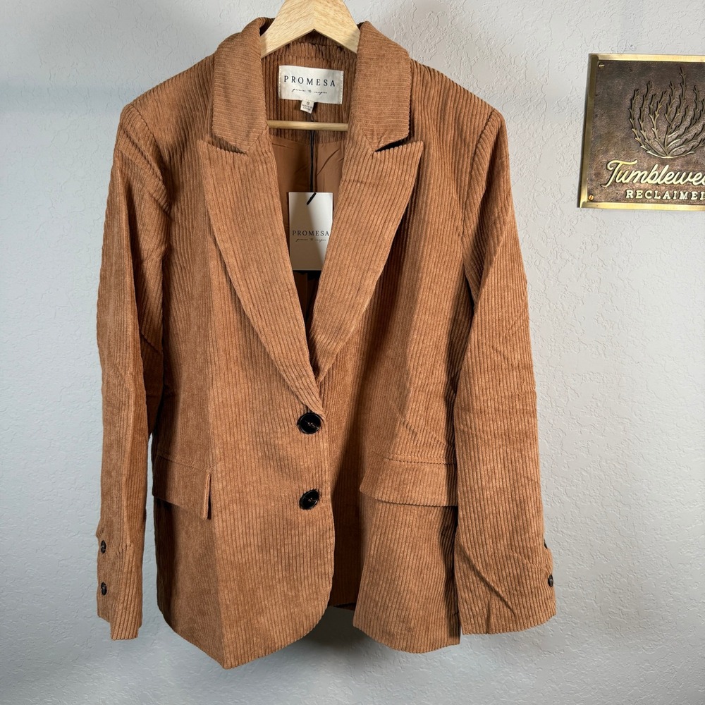 Promesa Corduroy Blazer Tan‎ Button Front Women's Size Small - Picture 8 of 8